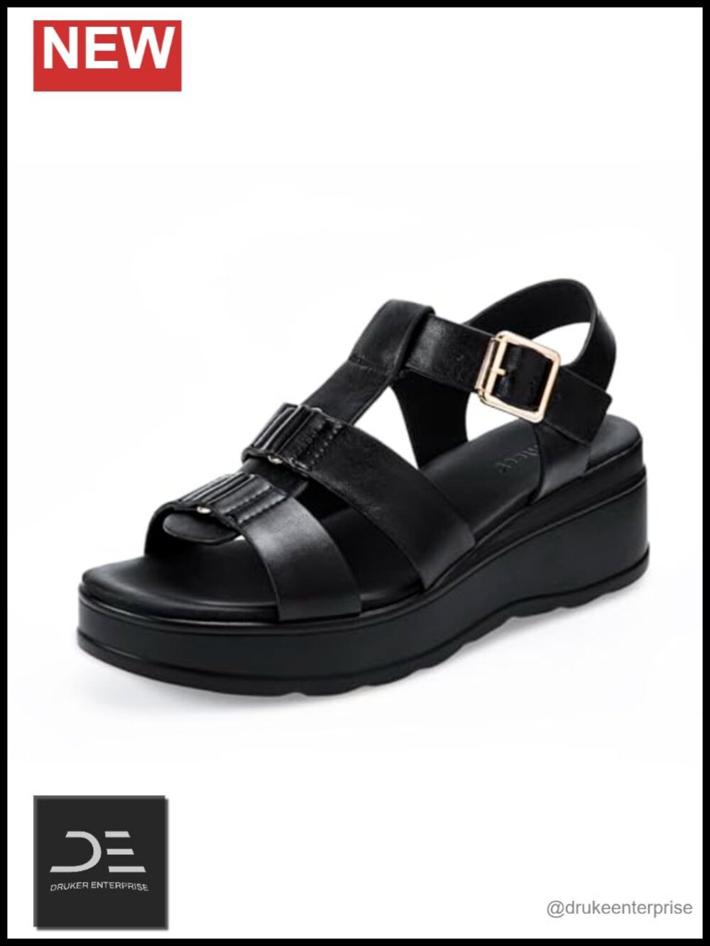 Faux Leather Platform Wedge Sandals with Arch Support